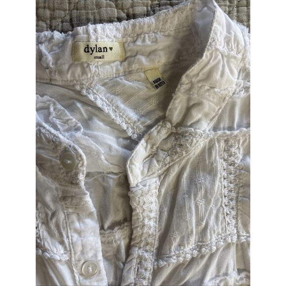 Dylan Highline Cotton Patchwork Long Sleeve Women Sz S 1/4 Button Sundance White - Picture 2 of 8